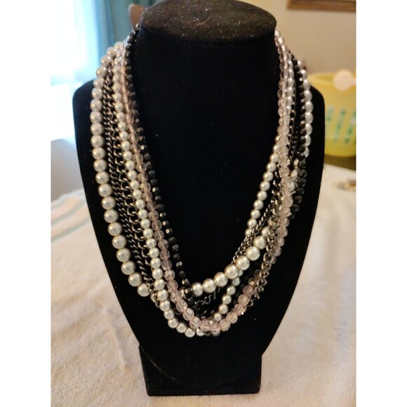 Premier Design Multi-Strand Silver Tone Beads and Gun Metal Chains - Picture 2 of 9
